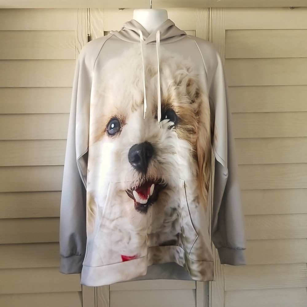 I Love Animals Dog Face Hooded Sweatshirt